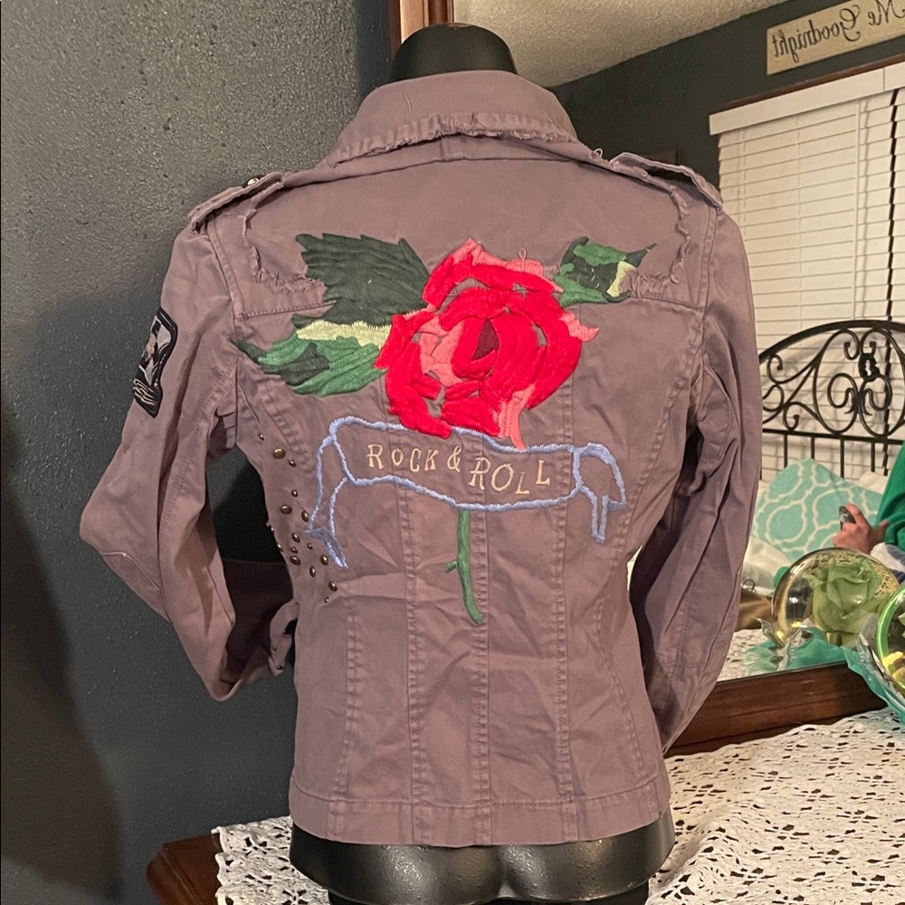 Embroidered Utility Jacket in Purple - Picture 8 of 10